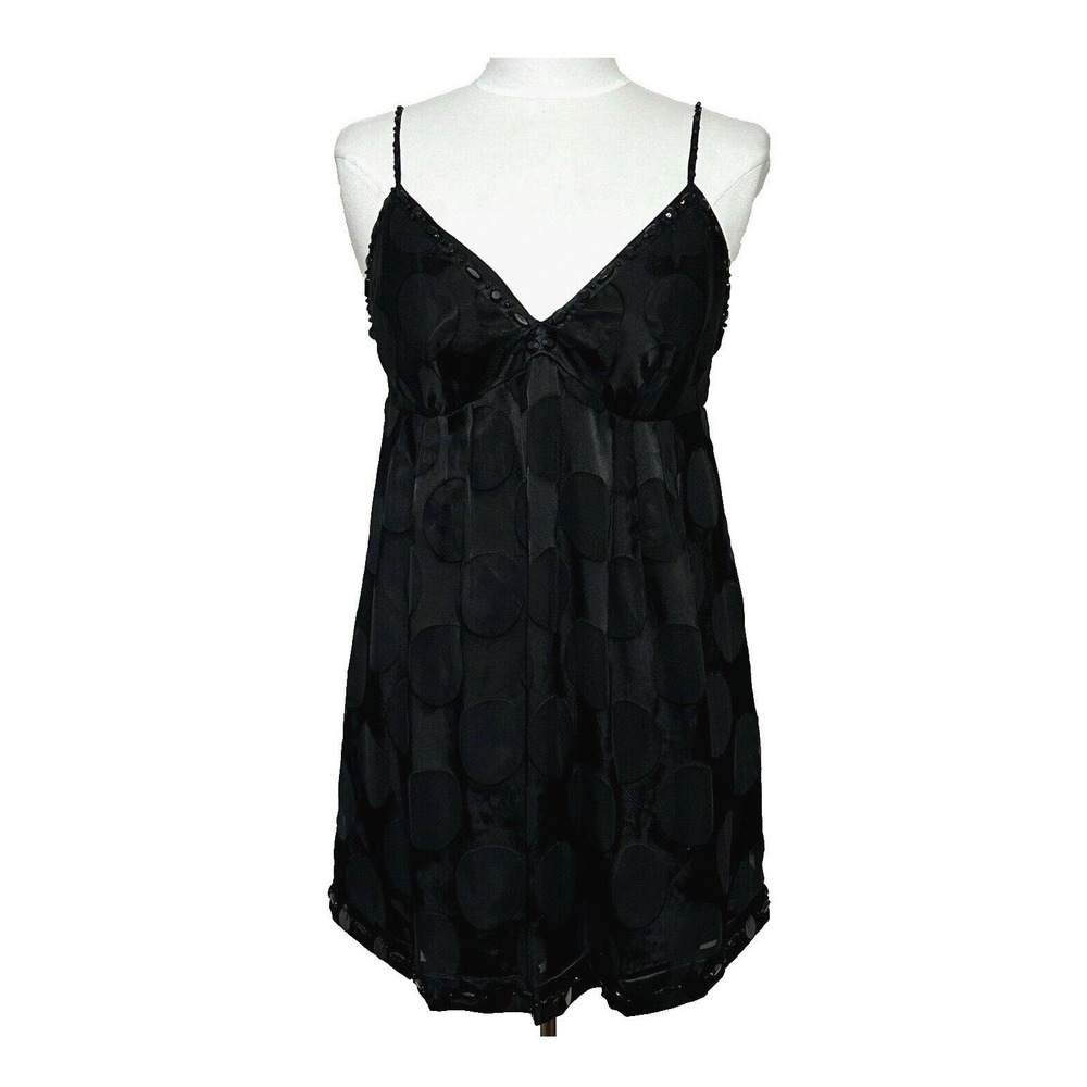 VTG Babydoll LBD Womens Dress 10 Black Dot Beaded Y2K Whimsigoth Cocktail Party
